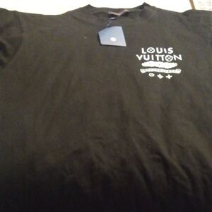 Louis Vuitton Black Short Sleeve Logo Tee with White Chest Print